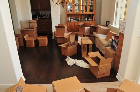 Some of the leftover boxes. 32 boxes of books made it onto the shelves. After a year it feels like we are still moving in.